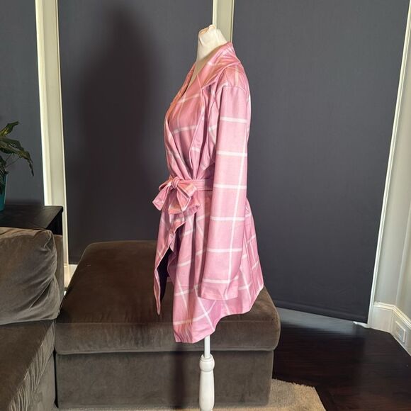 Women’s Pink Turn Down Collar Wrap Trench Coat Grid Pattern Size L (**Tag XL) - Picture 6 of 12